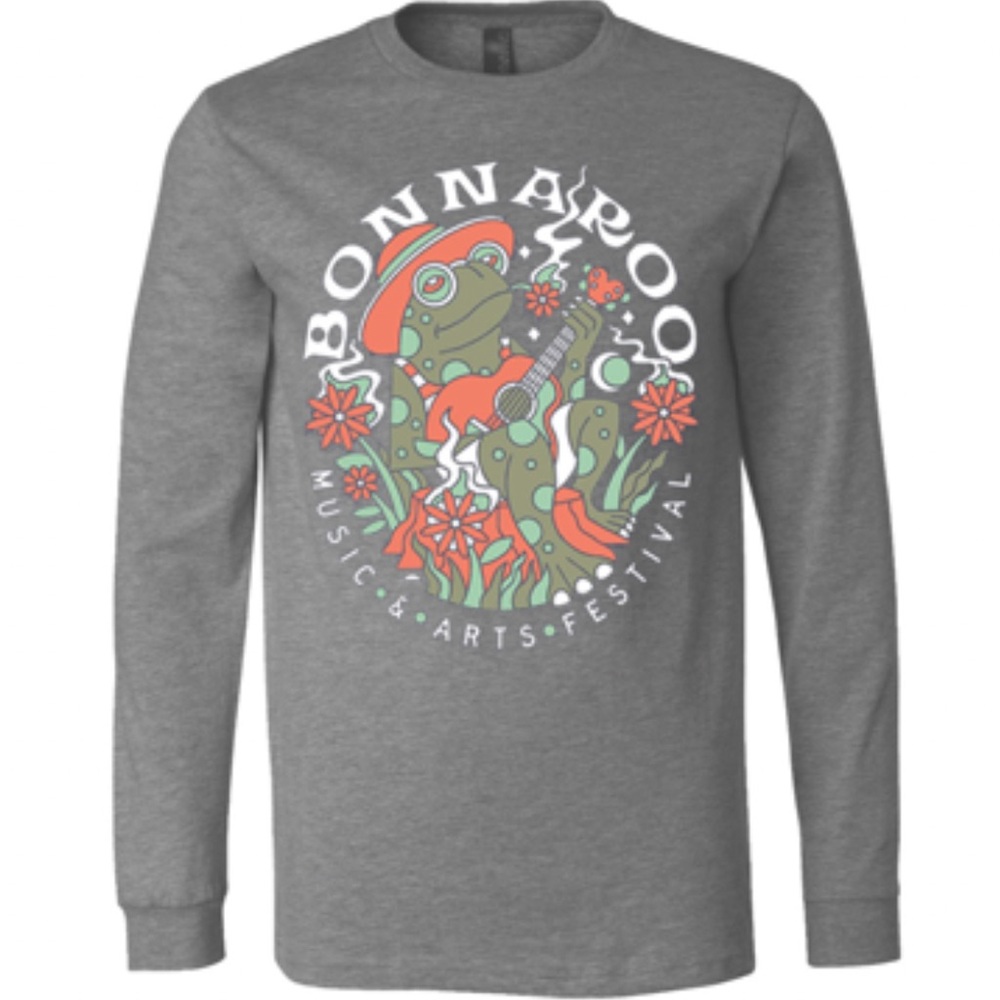 Bonaroo S Festival Tee Gray and Green Frog Long Sleeve Graphic TShirt circa 2021